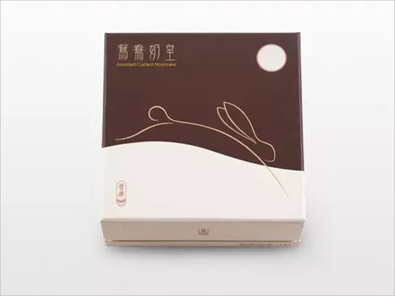 鴛鴦奶皇月餅包裝設(shè)計(jì)，寥寥數(shù)筆，簡(jiǎn)潔傳神。