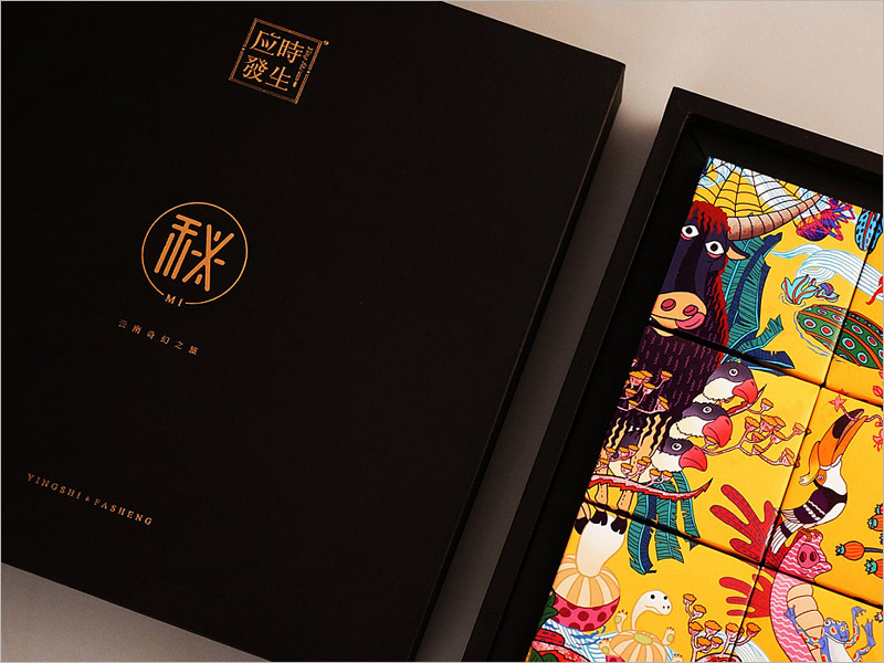 云南奇幻之旅月餅禮盒包裝設(shè)計(jì)，多彩的顏色，靈活多變的形象，設(shè)計(jì)風(fēng)格很云南