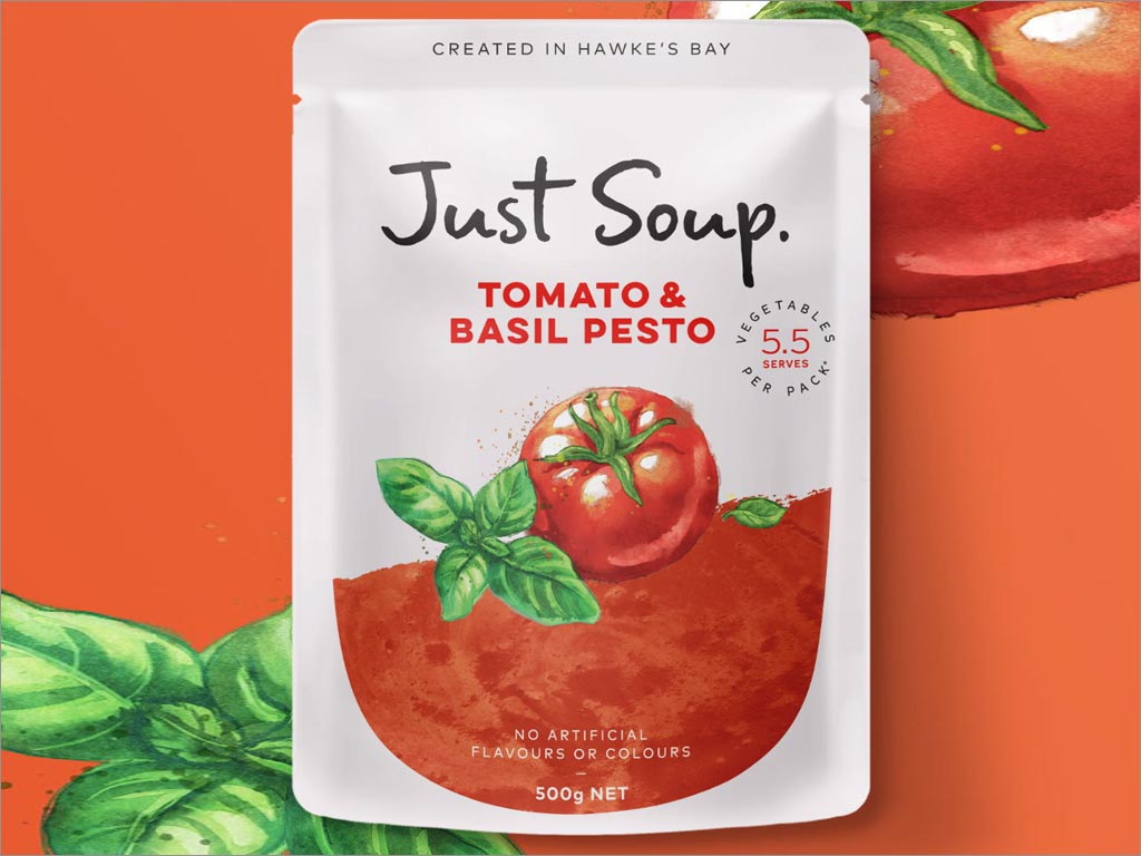 采用水彩插圖的Just Soup西紅柿養(yǎng)生湯包裝設計