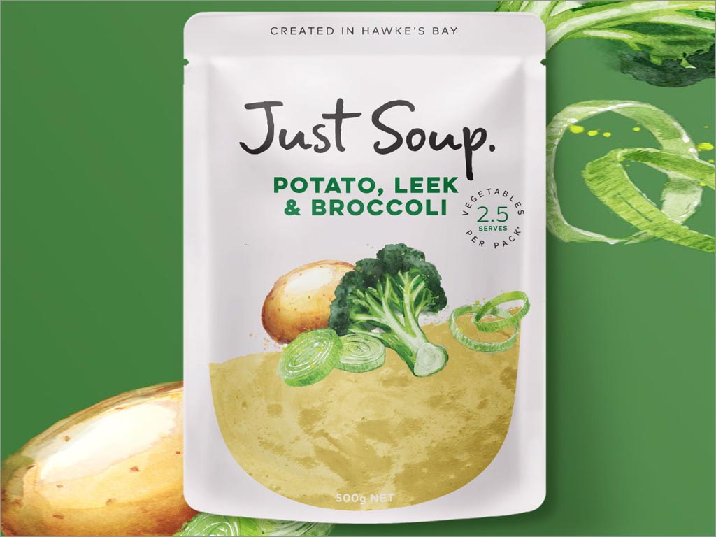 采用水彩插圖的Just Soup土豆西藍花果蔬養(yǎng)生湯包裝設計