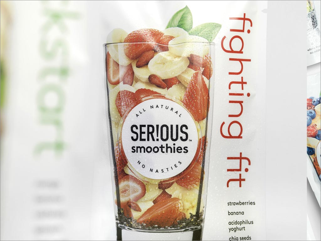 新西蘭Serious Smoothies水果冰沙飲料包裝設計之局部細節(jié)特寫