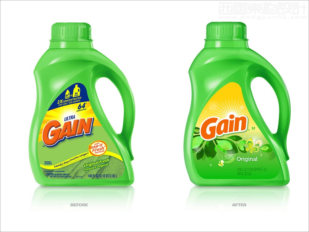 美國Gain洗衣液洗衣凝珠日化用品新舊包裝設(shè)計(jì)對比