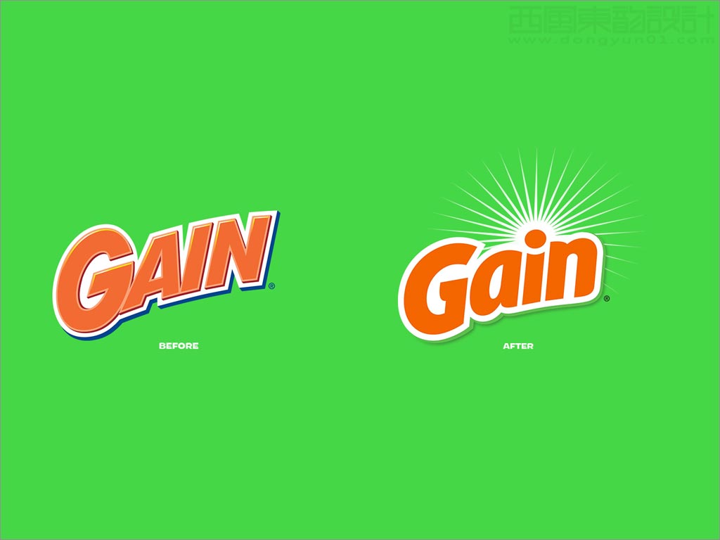 美國Gain洗衣液洗衣凝珠日化用品新舊品牌logo設(shè)計(jì)對比
