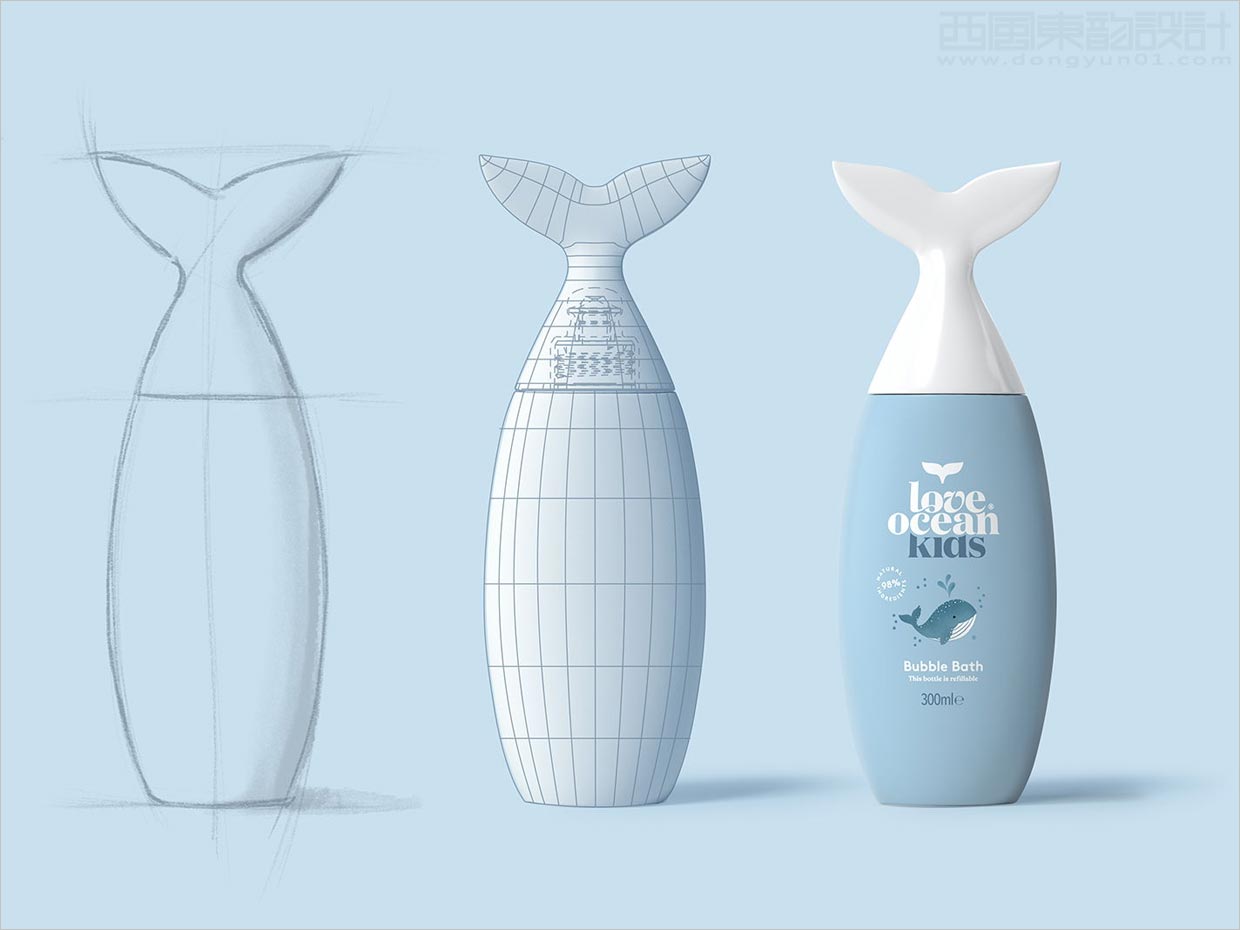 獨特的Love Ocean兒童沐浴護(hù)膚日化用品瓶型設(shè)計之線稿圖
