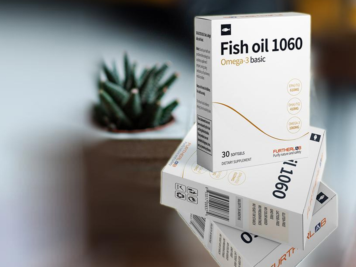 FURTHERLAB魚油保健品包裝設計之實物照片